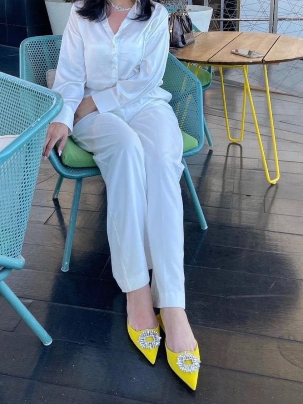 ZARA YELLOW FLAT MULES WITH RHINESTONE